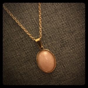 Pink Rose Quartz Crystal Cabochon Pendant Necklace